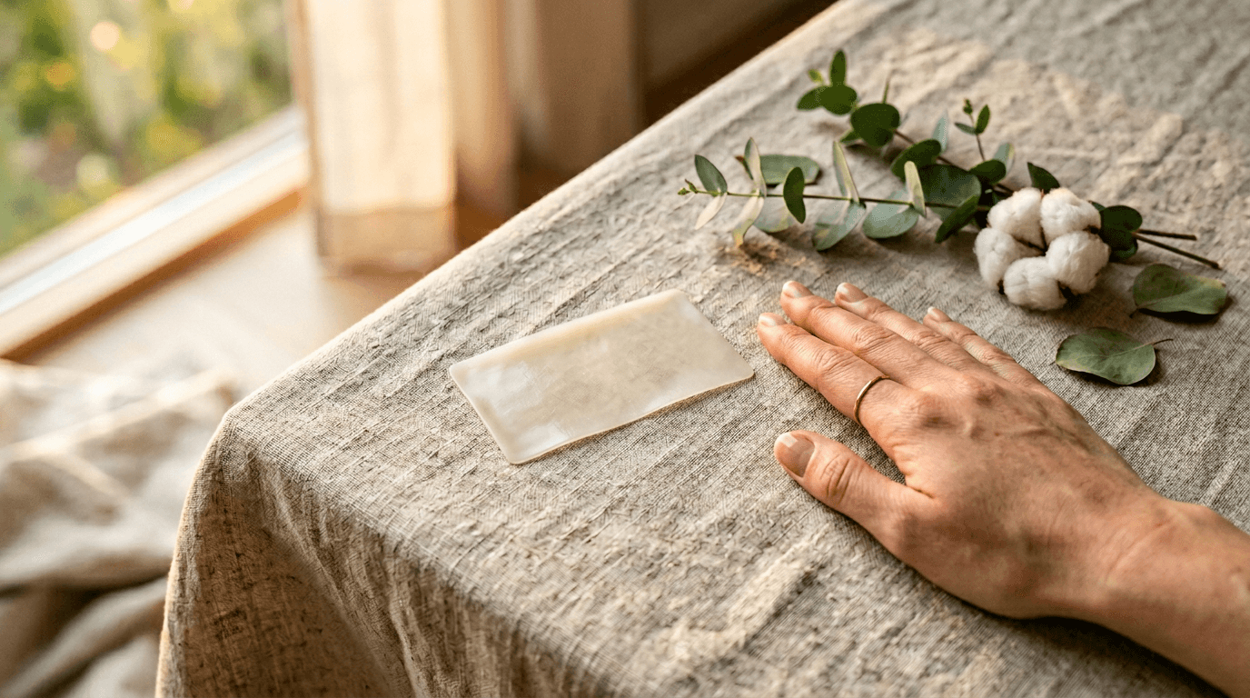 Body heat activation: shea butter and squalane soften at skin temperature