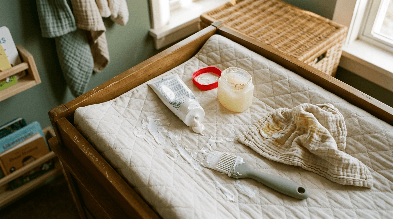 The old way: a cluttered counter full of tubes, creams, and brushes